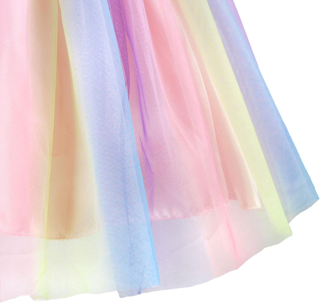 Rochita Curcubeu de Printesa pentru fete, Zi de zi, Petrecere, Tesatura Fina, 5-6 ani, 130 cm, Roz