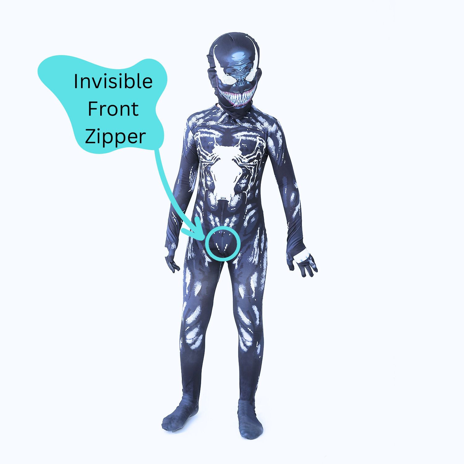 Costum Venom pentru Copii, Supererou, EvrikaUnity®, Premium Lycra 3D®, 7-8 ani, 150cm, Gri