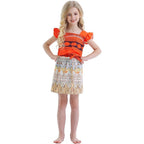 Costum Moana pentru copii, Set cu colier si agrafa floare, EvrikaUnity®, Tesatura Premium, 4-5 ani, 120 cm, Portocaliu