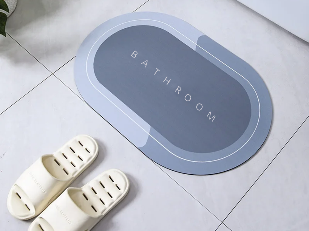 Covoras baie absorbant antiderapant, cu uscare rapida, 58 x 38 cm, model oval Bathroom