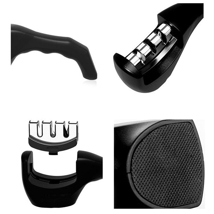 Ascutitor Manual pentru Cutite cu Sistem 3 Etape - Ascutire Tungsten, Ceramica si Finisare, Maner Ergonomic, Negru