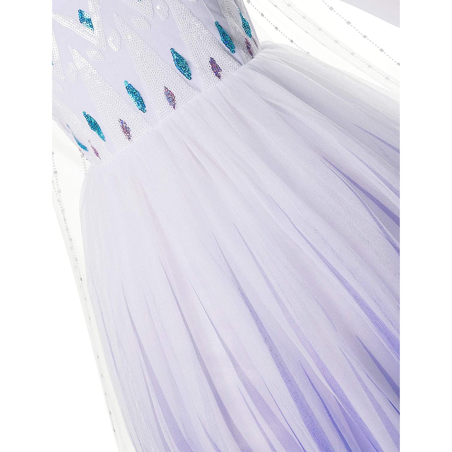 Set Rochie Elsa Frozen 2, cu Accesorii si Trena detasabila, EvrikaUnity®, 6-7 ani, 140 cm, Alb / Mov perlat