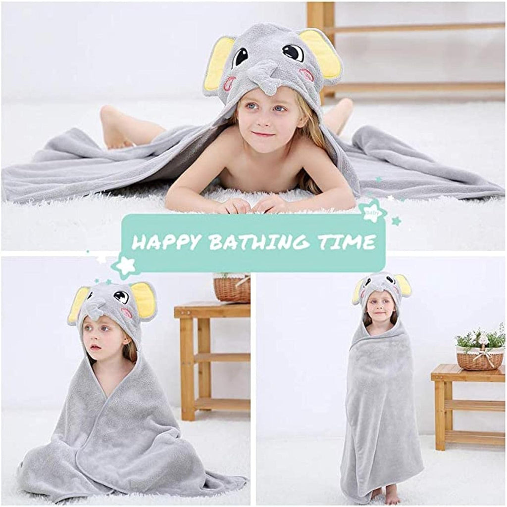 Prosop de Baie cu Gluga pentru Copii, Model Elefant, Super Absorbant, Moale si Pufos, 120x70 cm, Gri