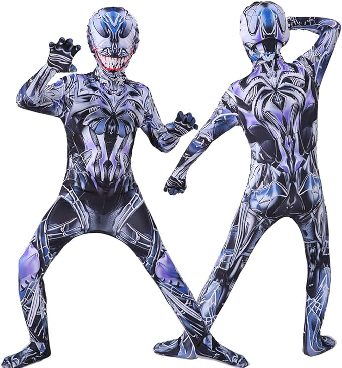 Costum Venom Extraterestru pentru Copii, Cu masca, Antierou, EvrikaUnity®, Premium Lycra 3D®, 5-6 ani, 130cm, Multicolor