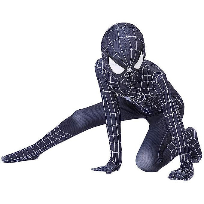 Costum Spiderman Negru pentru Copii, EvrikaUnity®, Supererou, Premium Lycra 3D®, 3-4 ani, 110 cm, Negru