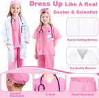 Costum de Doctor pentru Copii, Set cu Stetoscop de jucarie si Legitimatie, Tesatura fina, 4-5 ani, 120 cm, Alb/ Roz