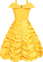Rochie Belle pentru Copii, Set cu coronita si accesorii, Frumoasa si Bestia, Tesatura fina, 3-4 ani, 110, Galben