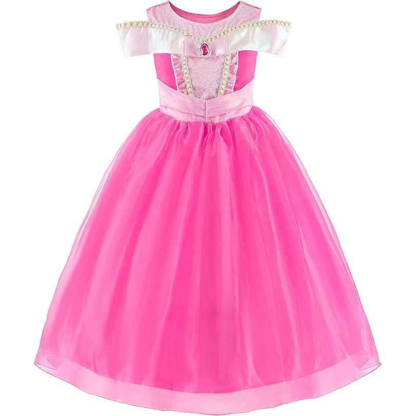 Rochita Printesa Aurora, Set cu Peruca, Coronita si Accesorii, EvrikaUnity®, Frumoasa adormita, Multicolor