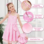 Rochie Barbie pentru Copii, Set cu Accesorii, EvrikaUnity®, Tesatura Premium, 5-6 ani, 130cm, Roz