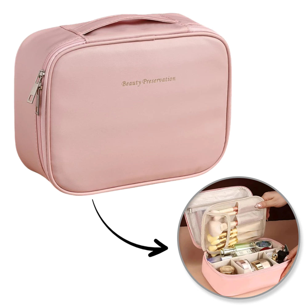 Trousse Machiaj si Cosmetice, Portabila, Compartimentata, Ideala pentru Calatorii si Organizare, Roz