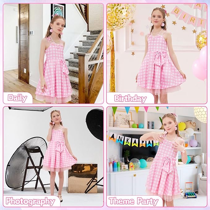 Rochie Barbie pentru Copii, Set cu Accesorii, EvrikaUnity®, Tesatura Premium, 3-4 ani, 110cm, Roz