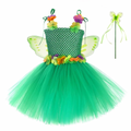 Rochita Fluture cu Flori pentru fete, Set cu aripi si bagheta, Tesatura fina, 7-8 ani, 150 cm, Verde