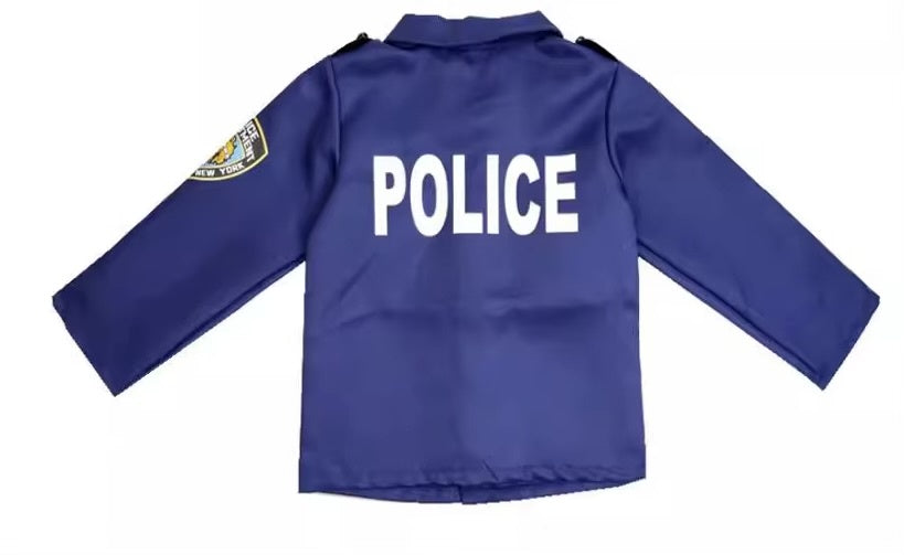 Costum de Politist pentru Baieti, Set cu Sapca, Fluier si Catuse, EvrikaUnity®, Tesatura Premium, 130 cm, 5-6 ani, Bleumarin