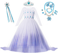 Rochie Elsa Frozen pentru fete, Set cu Coronita, Bagheta si Bijuterii, EvrikaUnity®, Regina Ghetii, 6-7 ani, 140 cm, Alb