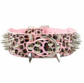 Zgarda Tigrata Spike/Tinte de Metal pentru Caini, Paza si Protectie, Calitate Premium, Rezistenta la apa si murdarie, Circumferinta ajustabila gat 53-61 cm, L, Roz