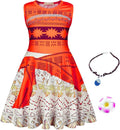 Costum Moana pentru copii, Set cu colier si agrafa floare, EvrikaUnity®, Tesatura Premium, 5-6 ani, 130 cm, Portocaliu