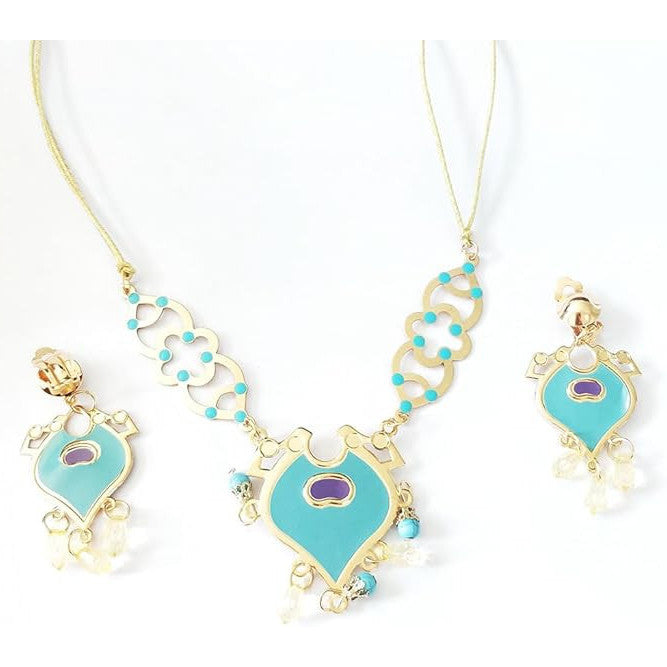 Costum Printesa Jasmine pentru Copii, Set cu Coronita si Accesorii, EvrikaUnity®, 3-4 ani, 110 cm, Albastru