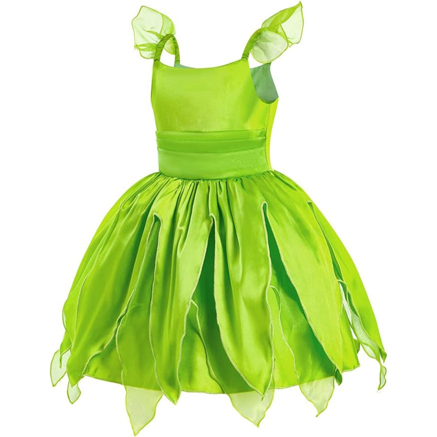 Rochie Zana pentru Copii, Set Bentita, Aripi si Bagheta cu fluturasi, Tinker Bell, EvrikaUnity®, 110 cm, 3-4 ani, Verde