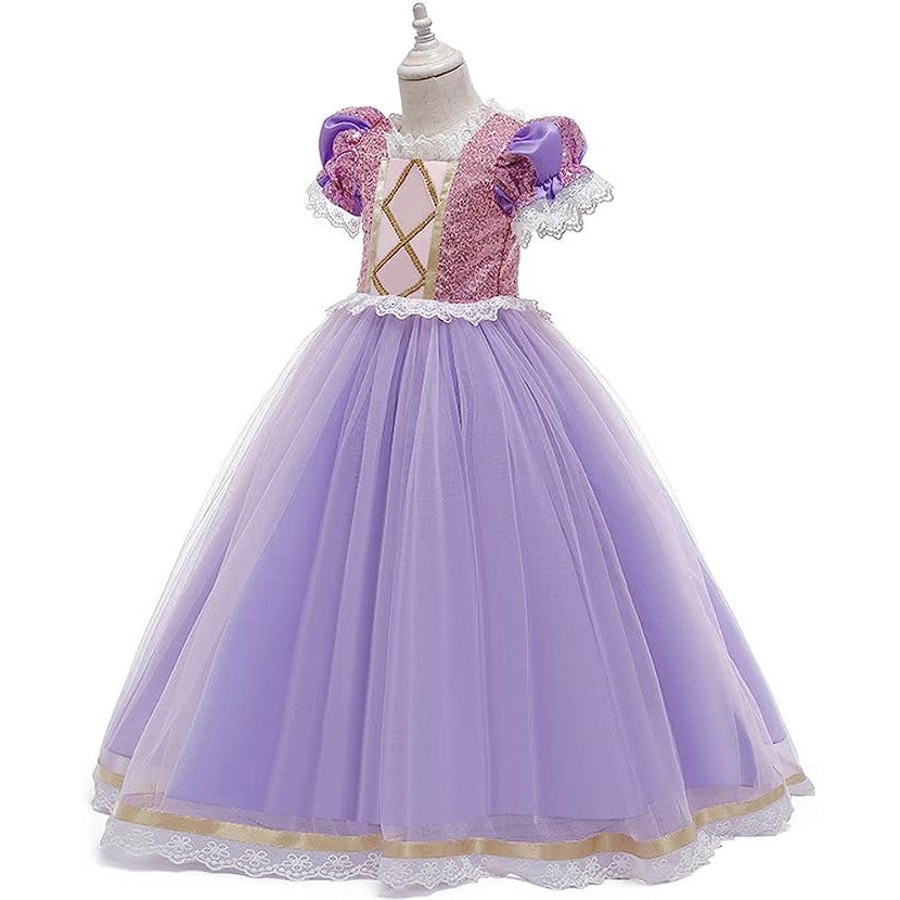 Rochie Printesa Rapunzel pentru Copii, Set cu Coronita si Accesorii, EvrikaUnity®, Tesatura premium, 6-7 ani, 140 cm, Roz / Mov Royal