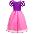 Rochie Printesa Rapunzel pentru copii, Set Bentita cu coada impletita, Coronita si Accesorii, EvrikaUnity®, Tesatura Premium, Roz/ Mov