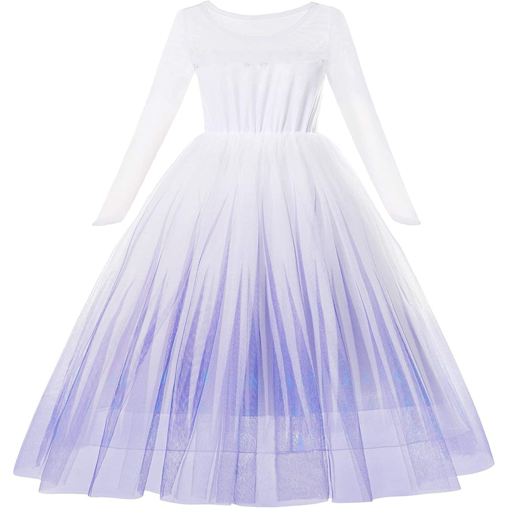 Set Rochie Elsa Frozen 2, cu Accesorii si Trena detasabila, EvrikaUnity®, 6-7 ani, 140 cm, Alb / Mov perlat