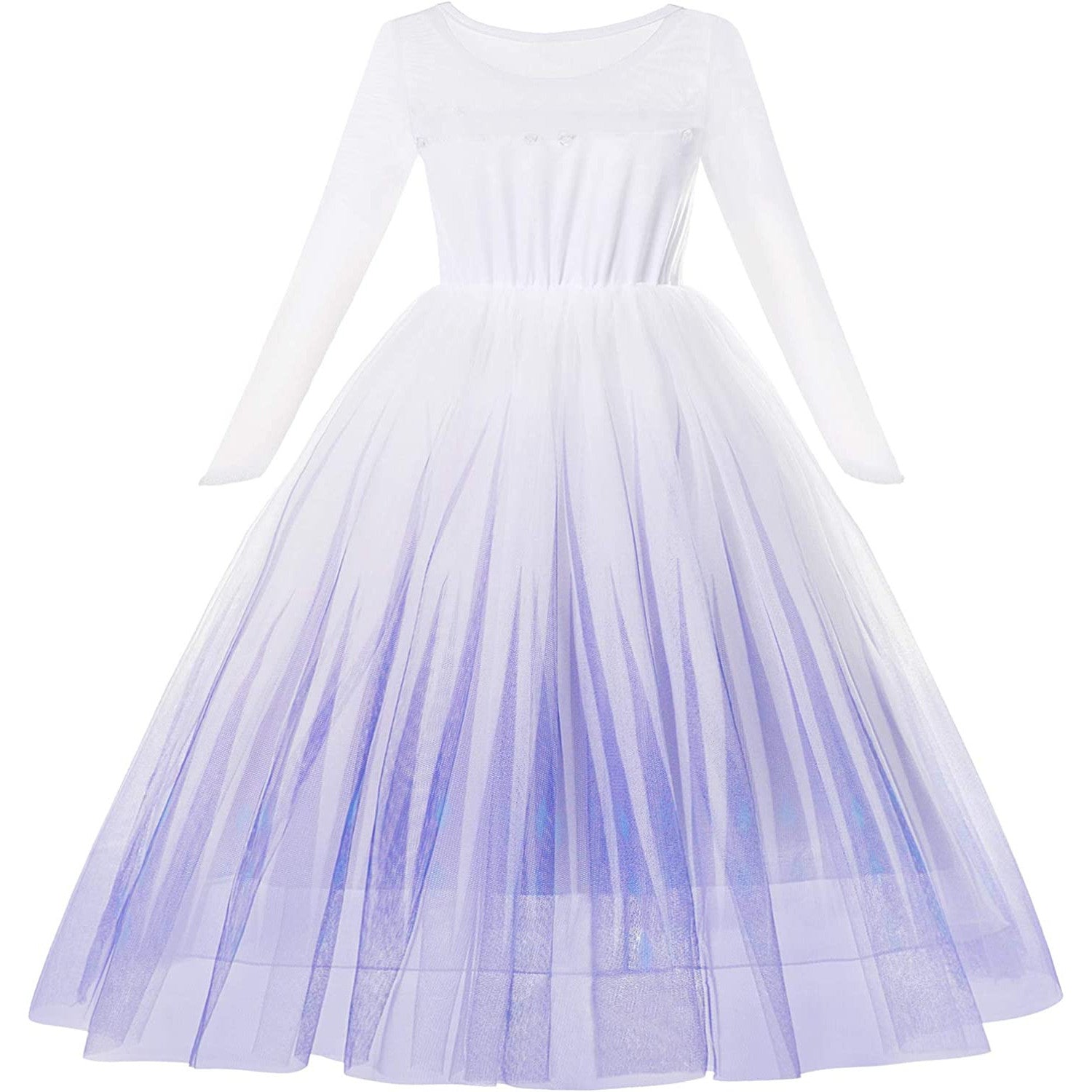 Set Rochie Elsa Frozen 2, cu Accesorii si Trena detasabila, EvrikaUnity®, 6-7 ani, 140 cm, Alb / Mov perlat