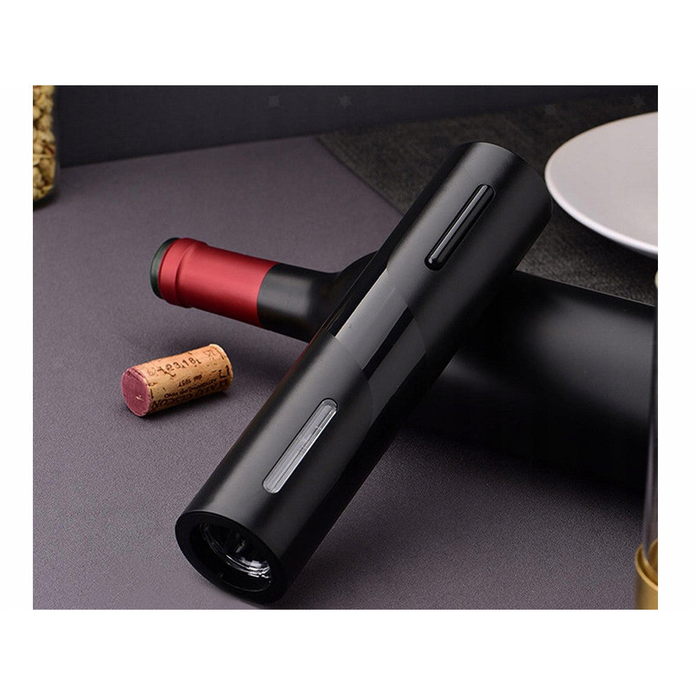 Set Desfacator Electric pentru Vin, EvrikaKron®, Tirbuson Automat Reincarcabil, cu 2 Dop Vacuum, Turnator Aerator, Cutter pentru Folie si Suport Organizator, Negru