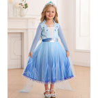 Rochie Elsa Frozen 2 pentru copii, EvrikaUnity®, Regina Ghetii, Tesatura Premium, 6-7 ani, 140 cm, Albastru Imperial