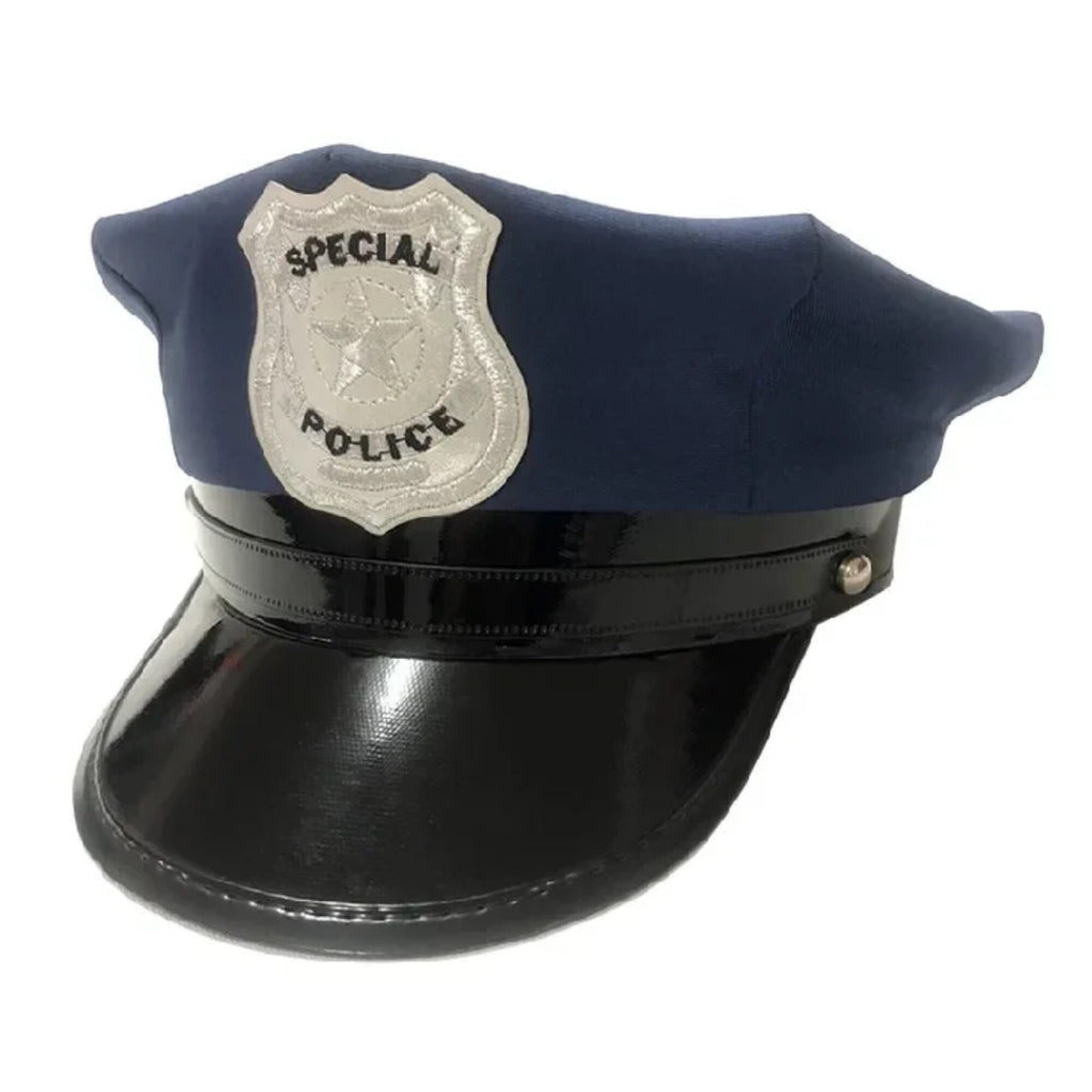 Costum de Politist pentru Baieti, Set cu Sapca, Fluier si Catuse, EvrikaUnity®, Tesatura Premium, 140 cm, 6-7 ani, Bleumarin