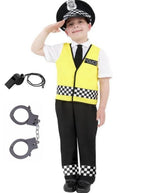 Costum de Politist pentru Copii, Set cu Sapca, Catuse si Fluier, EvrikaUnity®, Tesatura Premium, 4-6 ani, 120-130 cm, Galben/ Negru