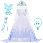Set Rochie Elsa Frozen 2, cu Accesorii si Trena detasabila, EvrikaUnity®, 6-7 ani, 140 cm, Alb / Mov perlat