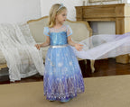 Rochie Elsa Frozen 2 pentru Fete, Set cu Peruca, Bijuterii si Accesorii, EvrikaUnity®, Regina Ghetii, Tesatura Premium, 6-7 ani, 140 cm, Mov