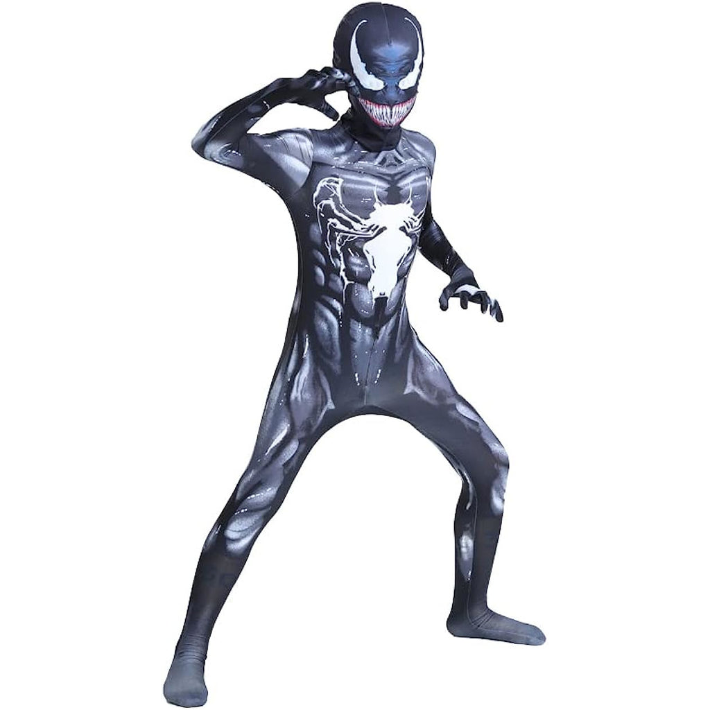 Costum Venom pentru Copii, Supererou, EvrikaUnity®, Premium Lycra 3D®, 3-4 ani, 110cm, Gri