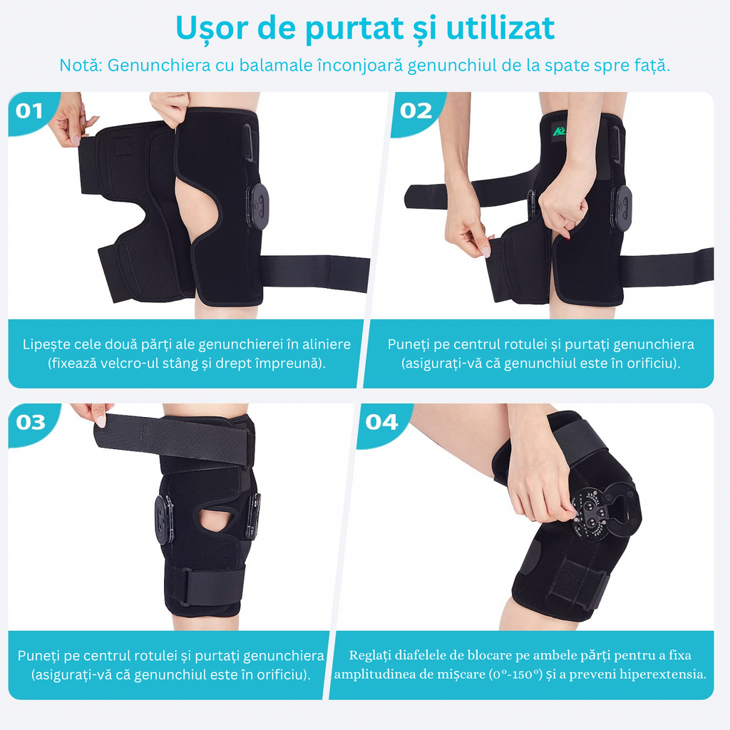 Orteza de Genunchi, Cu Reglaj Unghiular, Ortopedic, Fixa sau Mobila, Marime ajustabila/ Universala, Negru