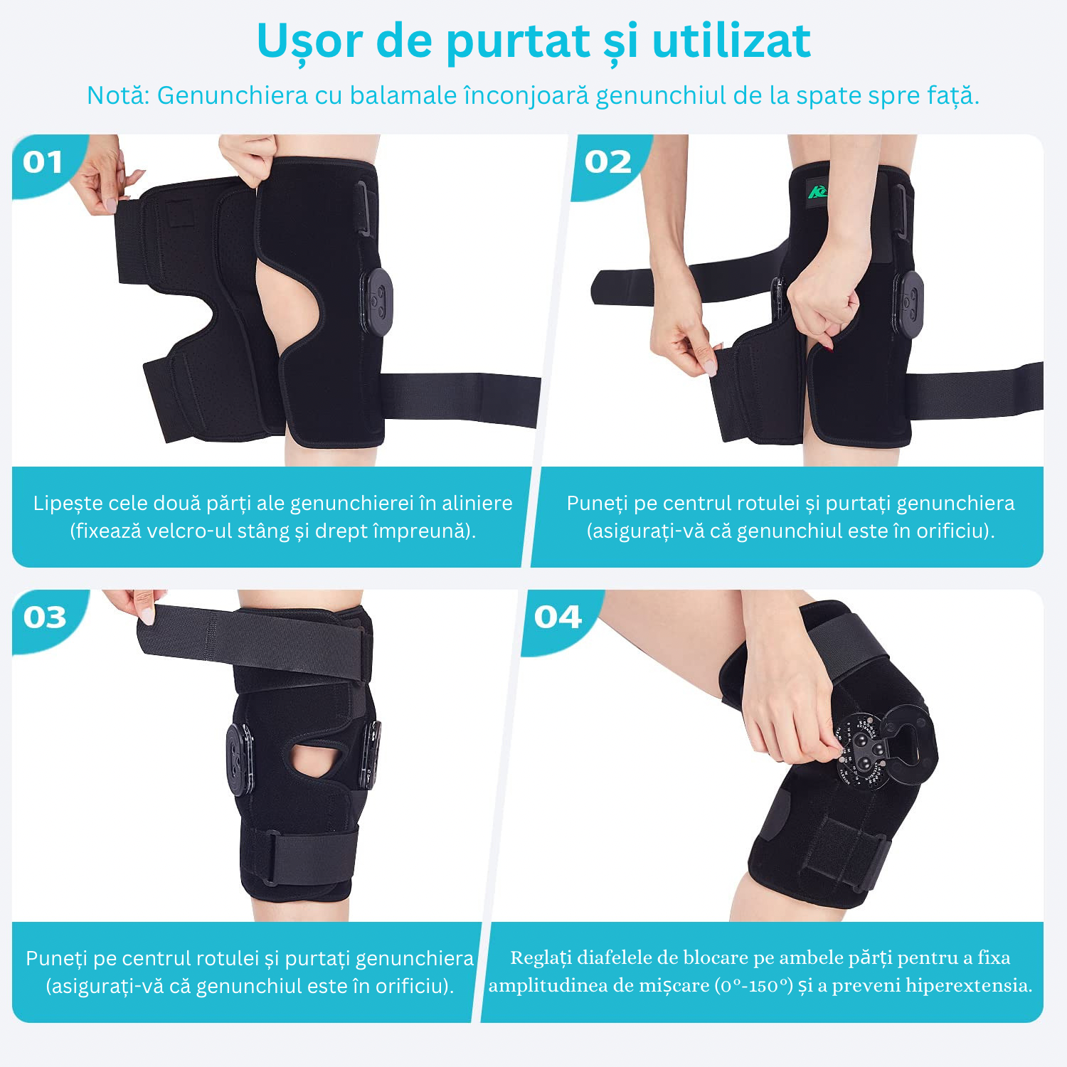Orteza de Genunchi, Cu Reglaj Unghiular, Ortopedic, Fixa sau Mobila, Marime ajustabila/ Universala, Negru
