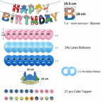 Set 24 baloane pentru Copii, Lilo si Stich, Petrecere Aniversare, Latex, 1 Banner Happy Birthday, 21 Cupcake Topper, 1 Cake Topper, Roz/ Albastru