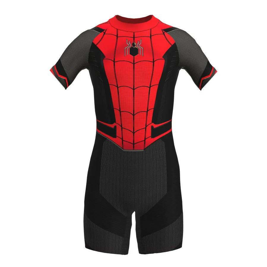 Costum de baie/inot intreg pentru copii, Spiderman, Supererou, Premium Nylon, 4-5 ani, 120 cm, Rosu/ Negru