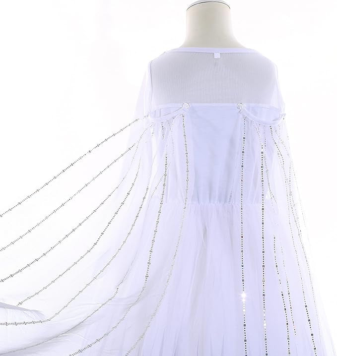 Rochie Elsa Frozen pentru fete, Set cu Coronita, Bagheta si Bijuterii, EvrikaUnity®, Regina Ghetii, 6-7 ani, 140 cm, Alb