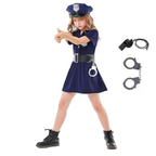 Costum de Politist Fata, Set cu Sapca, Fluier si Catuse, EvrikaUnity®, 5-6 ani, 130 cm, Bleumarin