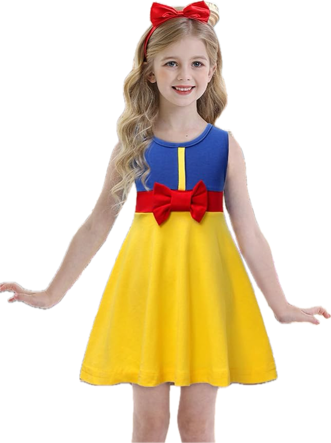 Rochie fete Printesa Alba ca Zapada, Cu Bentita, Coronita si Bagheta, EvrikaUnity®, Bumbac, 5-6 ani, 130cm, Galben/Albastru