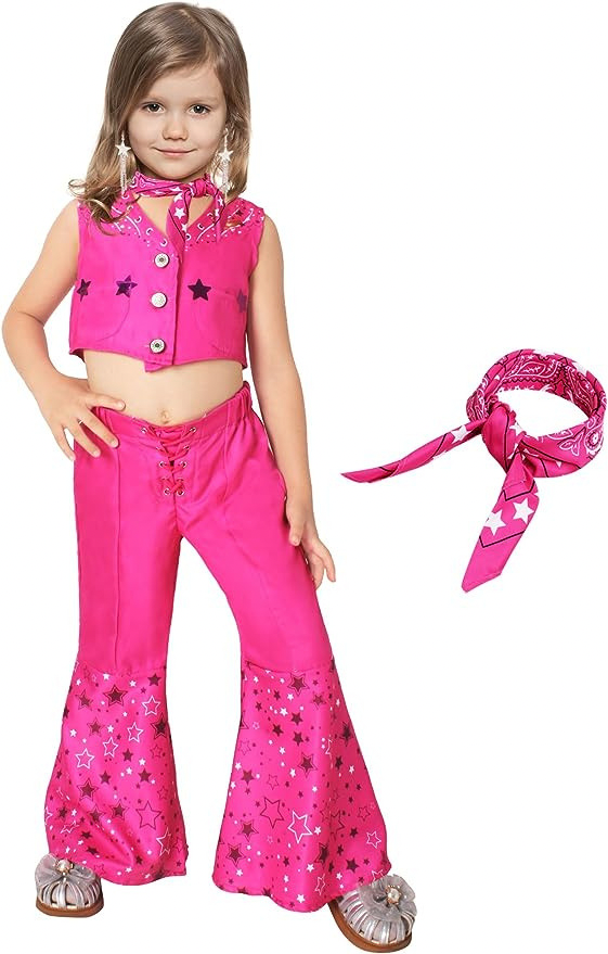 Costum Barbie pentru copii, set cu esarfa, Barbieland, Tesatura premium, fete, 110, 3-4 ani, Roz