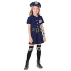 Costum de Politist Fata, Set cu Sapca, Fluier si Catuse, EvrikaUnity®, 6-7 ani, 140 cm, Bleumarin