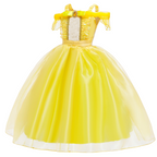 Rochie Printesa Belle pentru Copii, Set cu Coronita, Bijuterii si Accesorii, EvrikaUnity®, 6-7 ani, 140 cm, Galben