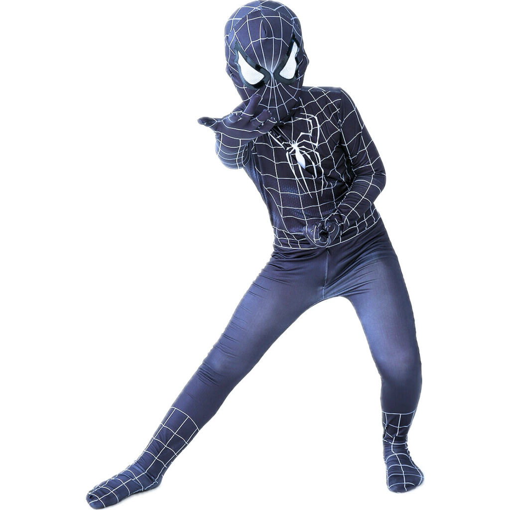Costum Spiderman Negru pentru Copii, EvrikaUnity®, Supererou, Premium Lycra 3D®, 3-4 ani, 110 cm, Negru