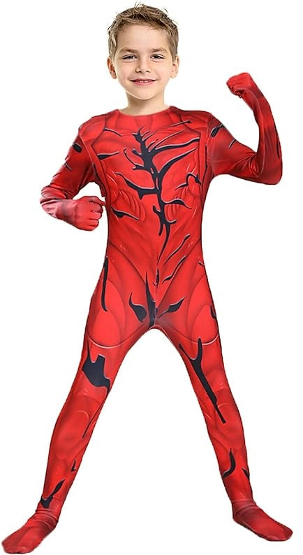 Costum Venom pentru Copii, Set cu masca, Supererou, EvrikaUnity®, Premium Lycra 3D®, 3-4 ani, 110cm, Rosu