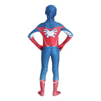 Costum pentru Copii, Spider-man devine Capitanul America, Set cu masca, Supererou, EvrikaUnity®, Premium Lycra 3D®, 3-4 ani, 110 cm, Albastru/ Rosu/ Alb