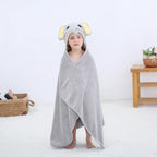 Prosop de Baie cu Gluga pentru Copii, Model Elefant, Super Absorbant, Moale si Pufos, 120x70 cm, Gri