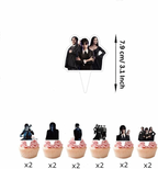 Set 18 baloane copii, Wednesday Addams, Petrecere Aniversara, EvrikaUnity®, Latex, 1 Banner Happy Birthday, 12 Cupcake Topper, 1 Cake Topper, Mov / Roz / Albastru