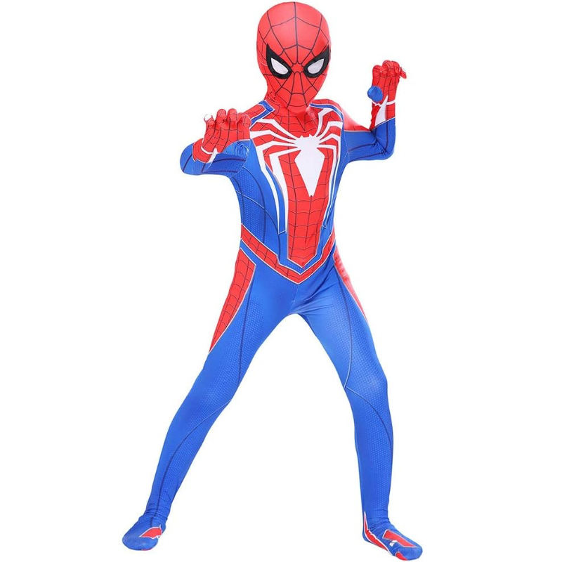 Costum Spider-man pentru Copii, O Noua Dimensiune a Elegantei Supereroice, EvrikaUnity®, Premium Lycra 3D®, 3-4 ani, 110 cm, Alb/ Albastru