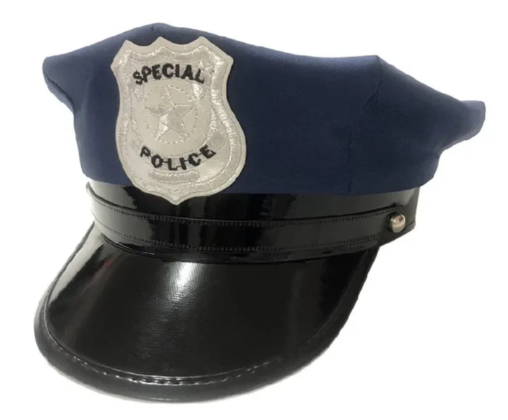 Costum de Politist pentru Baieti, Set cu Sapca, Fluier si Catuse, EvrikaUnity®, Tesatura Premium, 130 cm, 5-6 ani, Bleumarin